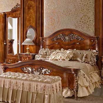 Итальянская спальня Portofino Noce фабрики SIGNORINI & COCO Кровать с резным изголовьем спальние место 183Х203