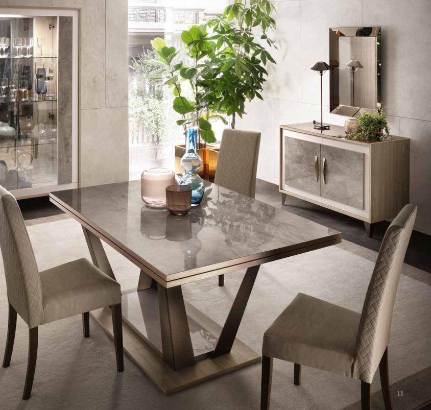 Итальянская мебель для гостиной Ambra (Adora) (витрина 2А + стол + 3 стула + буфет + зеркало, как на фото) фабрики ARREDOCLASSIC_178596