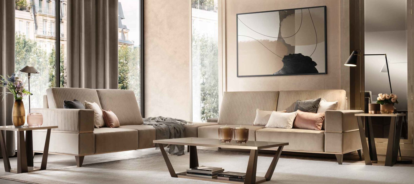 Итальянская мебель для гостиной Ambra (Adora) (витрина 2А + стол + 3 стула + буфет + зеркало, как на фото) фабрики ARREDOCLASSIC_178598
