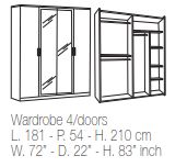 Итальянский комплект мебели для спальни Simona (кровать со сп.местом 160*200 + 2 тумбочки + комод + зеркало + шкаф 4А) фабрики BEN COMPANY Шкаф 4А