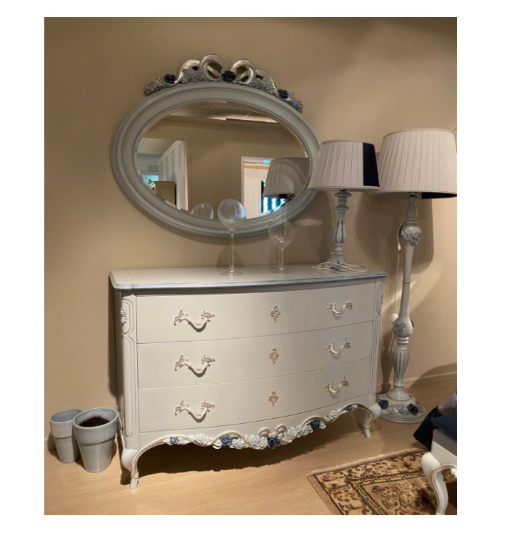 Итальянский комплект мебели для спальни (кровать + 2 тумбочки + банкетка) арт. ST 3048 фабрики STELLA DEL MOBILE Комод с выдвижными ящиками + зеркало (как на фото)