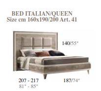 Итальянский комплект мебели для спальни Ambra (Adora) (кровать со сп.местом 160*190 + 2 тумбочки + комод 6 ящиков + зеркало, как на фото) фабрики ARREDOCLASSIC Кровать арт.41 с мягк. спинк. кат В 160x190/200 см